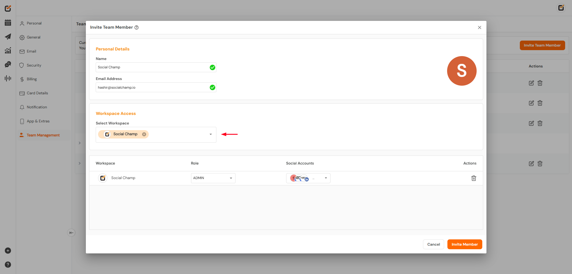 How to add team member on Social Champ