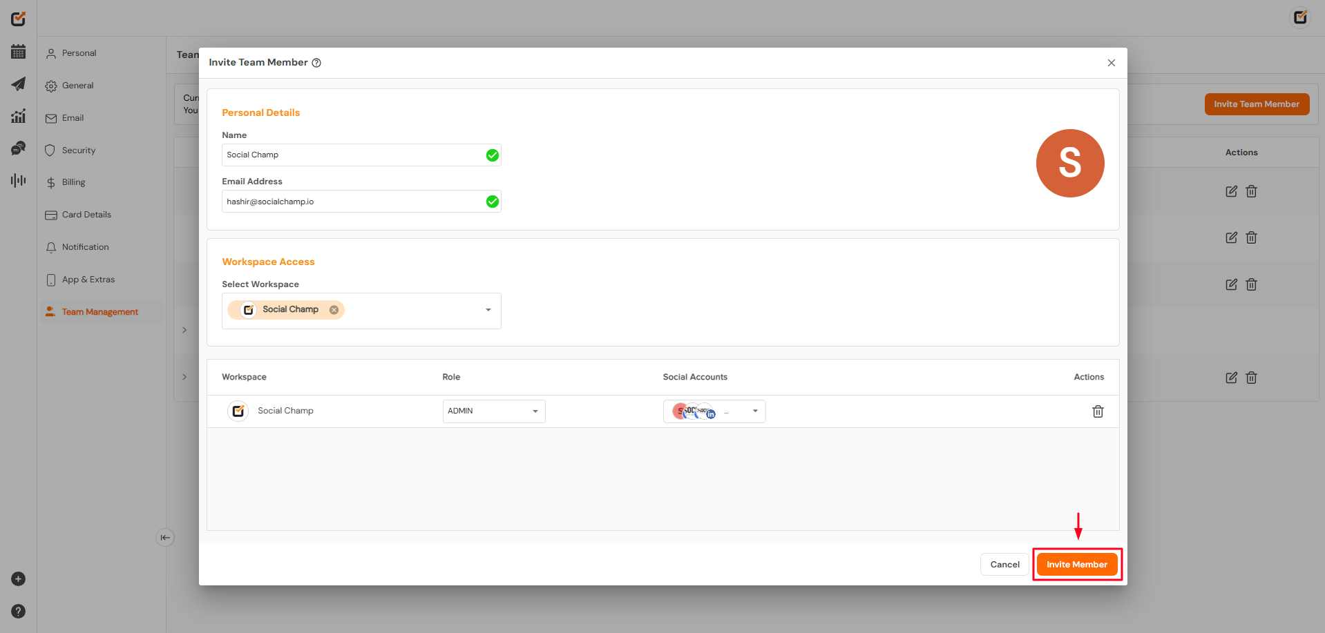 How to add team member on Social Champ