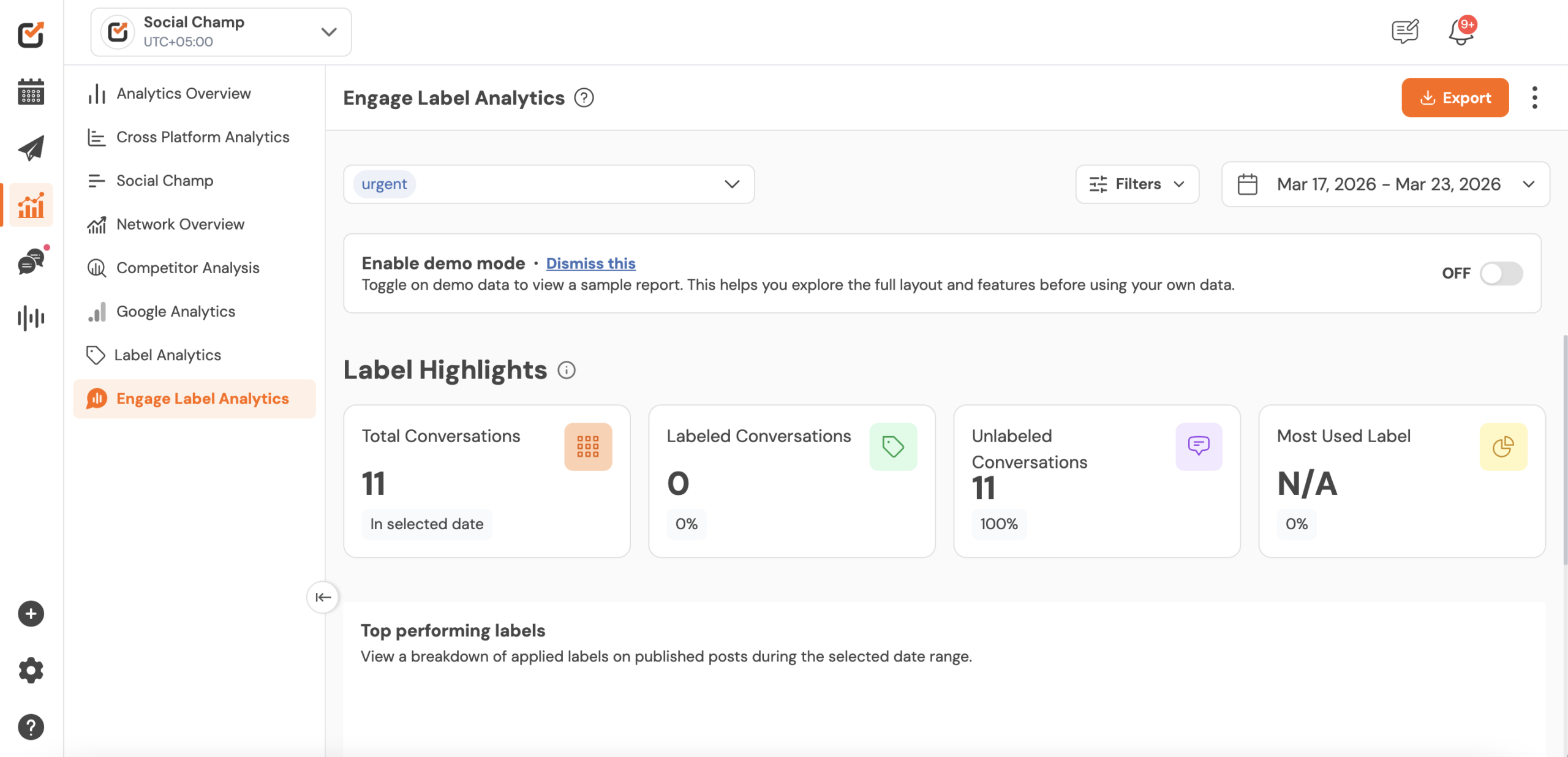 Engage Label Analytics Dashboard
